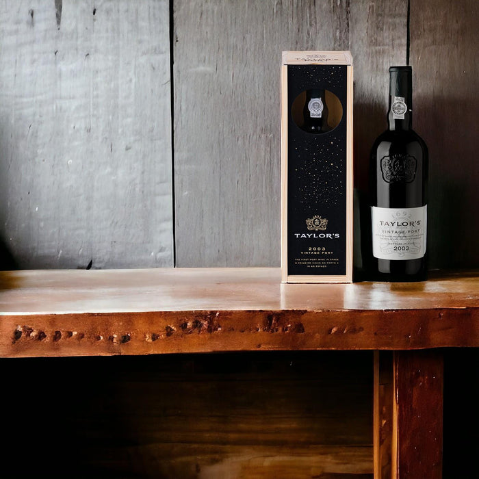 Taylors Vintage Port 2003 In A Wooden Gift Box With First Port Wine in Space