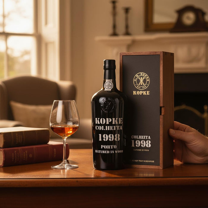 Kopke Colheita Port 1998 In Wooden Gift Box & Glass