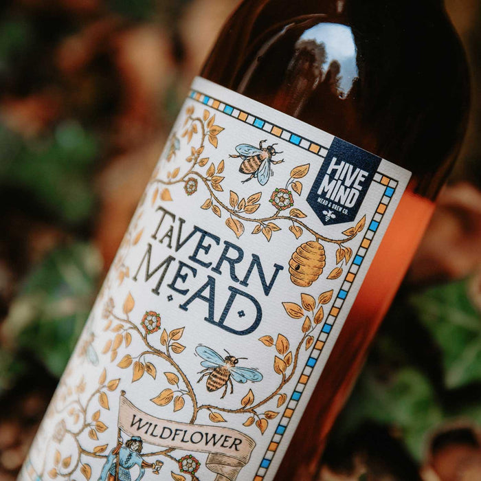 Closeup Of Hive Mind 100% Honey Tavern Mead Label
