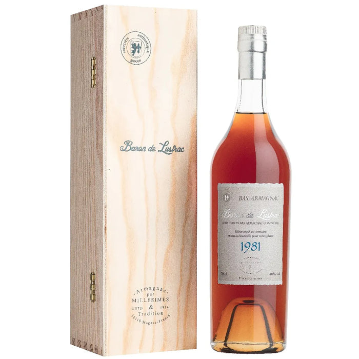 Gift Boxed Baron De Lustrac Bas Armagnac 1981 Vintage 70cl