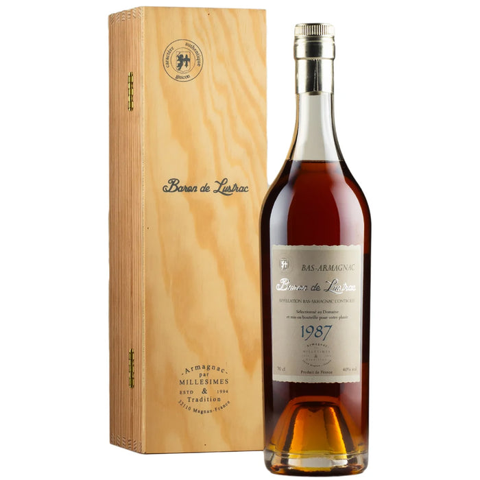 Gift Boxed Baron De Lustrac Bas Armagnac 1987 Vintage 70cl